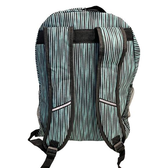 Tcc School Backpack 17" Zipper Storage Mesh Side Pockets Blue Stripe Camp Travel - Picture 2 of 5